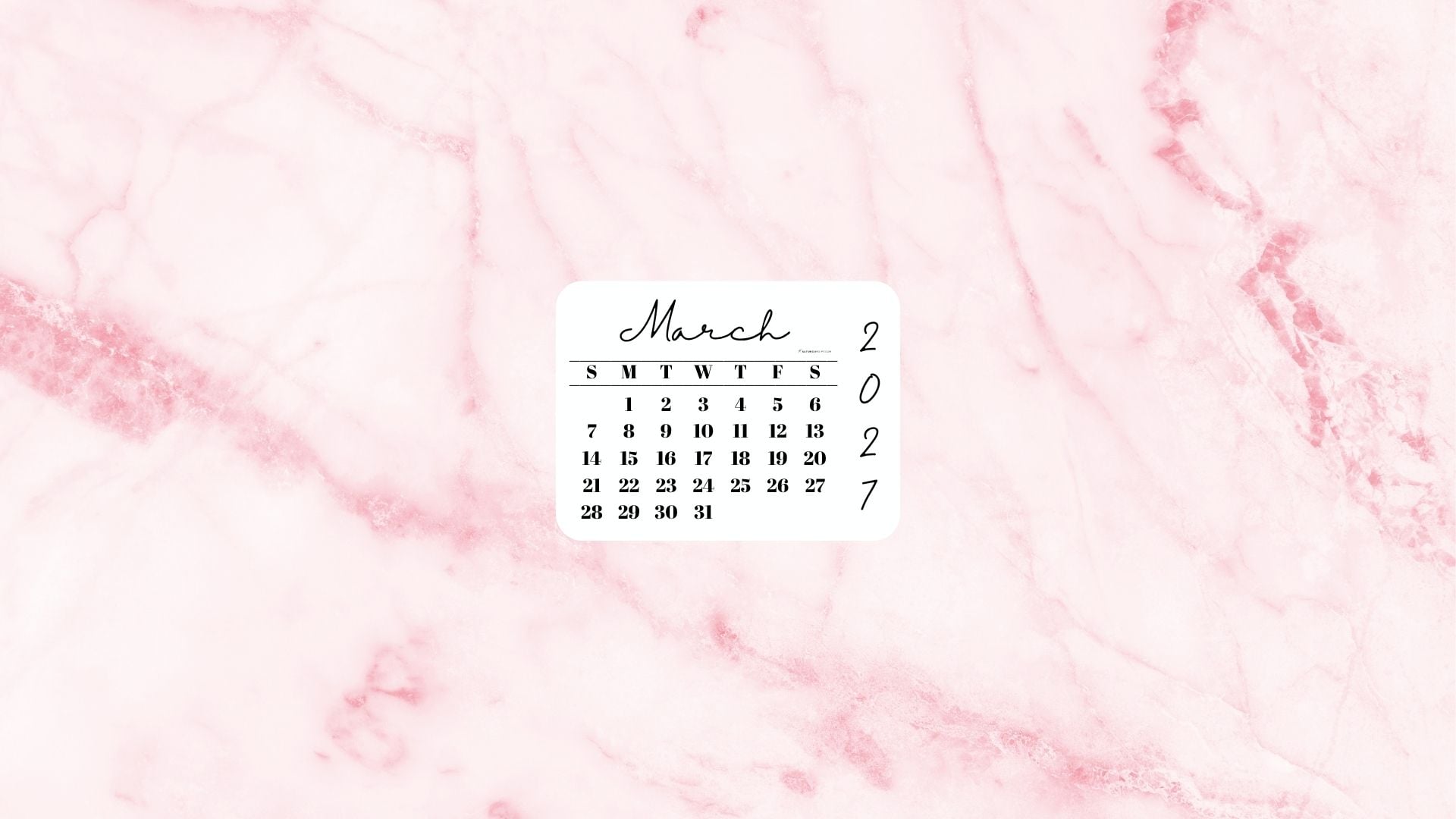 March 2027 Desktop Wallpaper Background - Light Rose | SaturdayGift