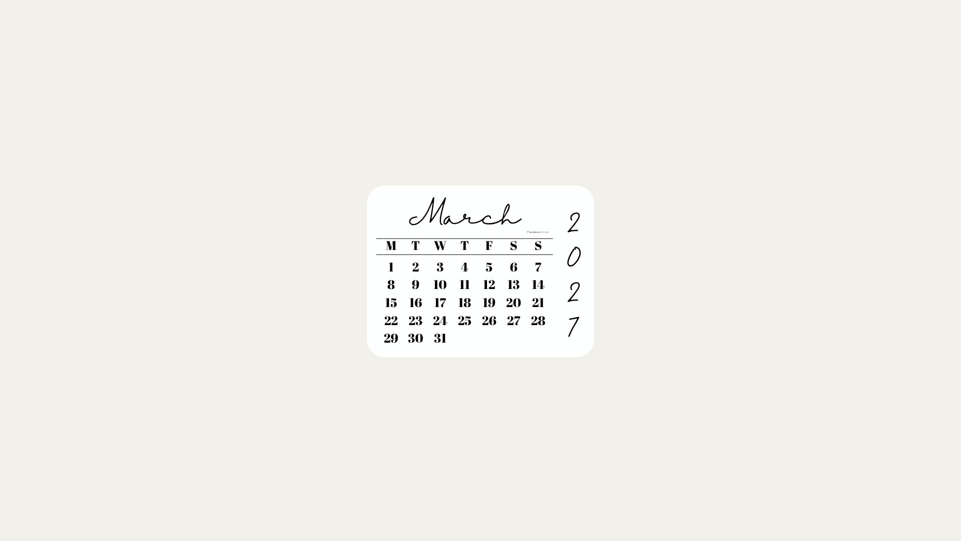 March 2027 Desktop Wallpaper Background - Minimal Beige | SaturdayGift