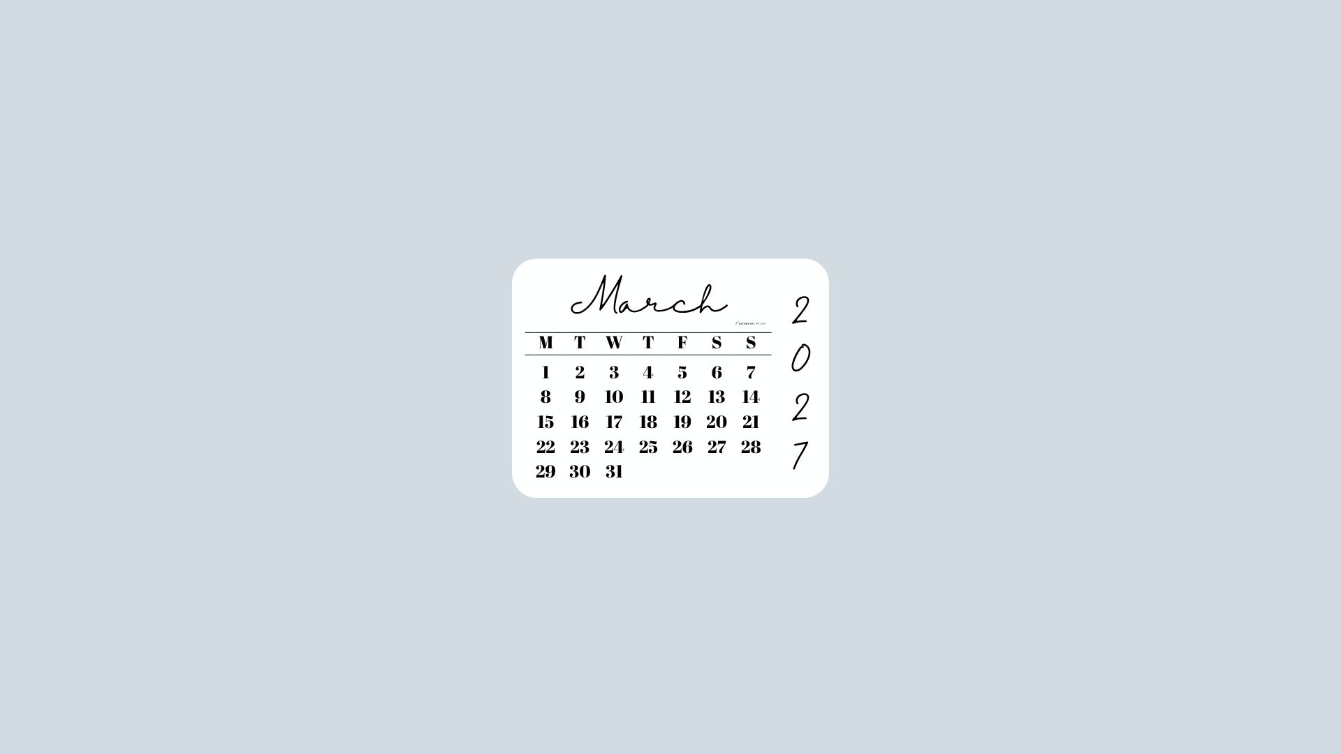 March 2027 Desktop Wallpaper Background - Minimal Grey | SaturdayGift