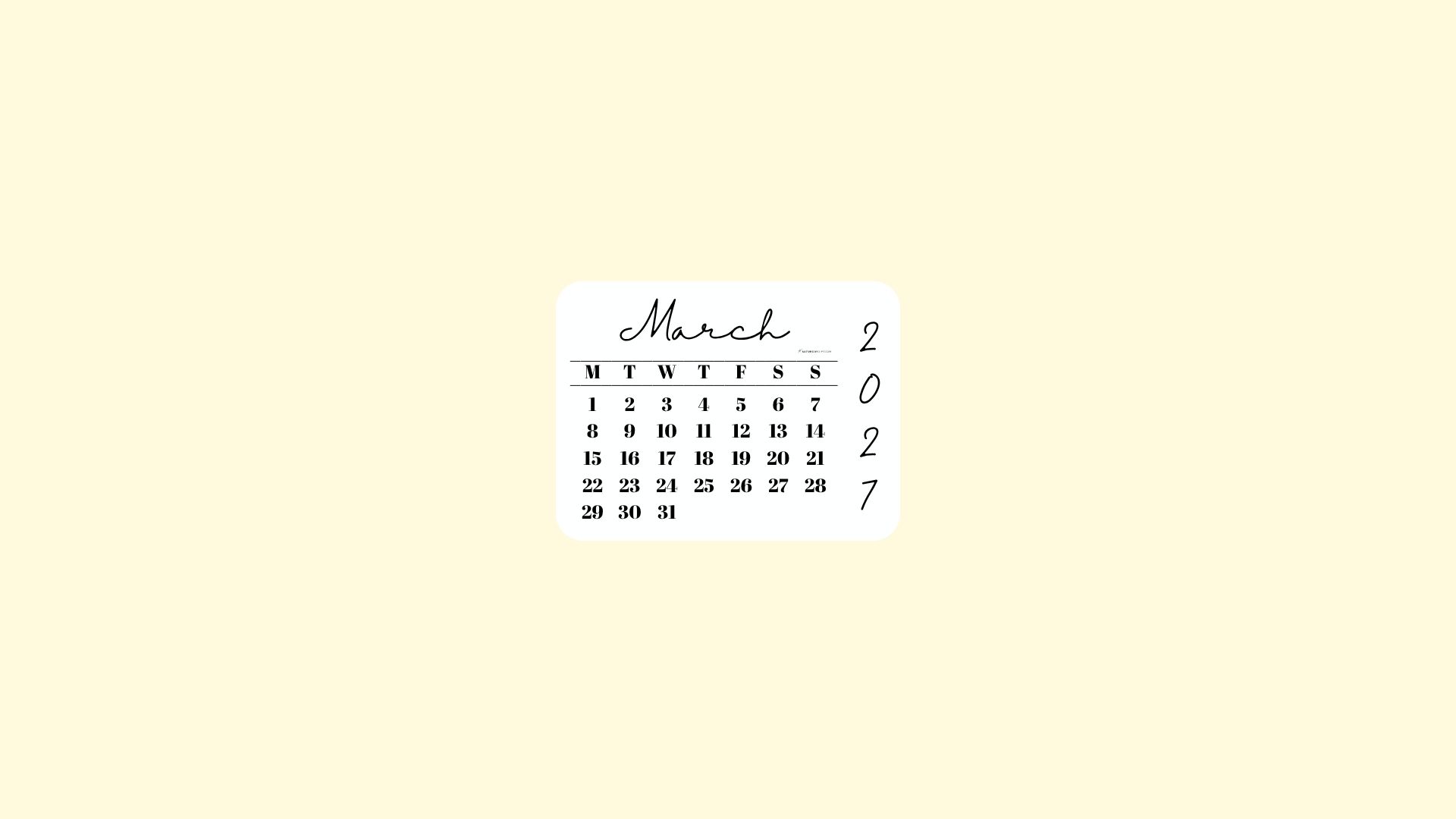 March 2027 Desktop Wallpaper Background - Minimal Yellow | SaturdayGift