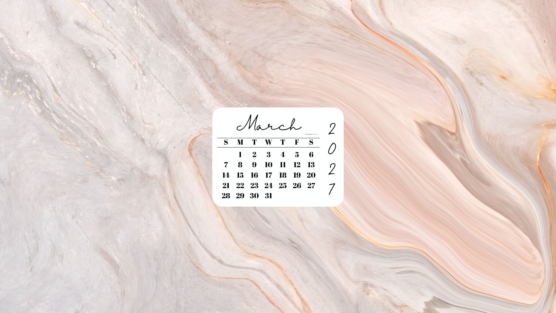 March 2027 Desktop Wallpaper Background - Peach Marble | SaturdayGift