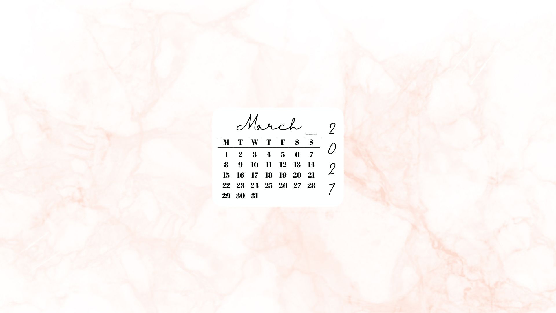 March 2027 Desktop Wallpaper Background - Peach | SaturdayGift