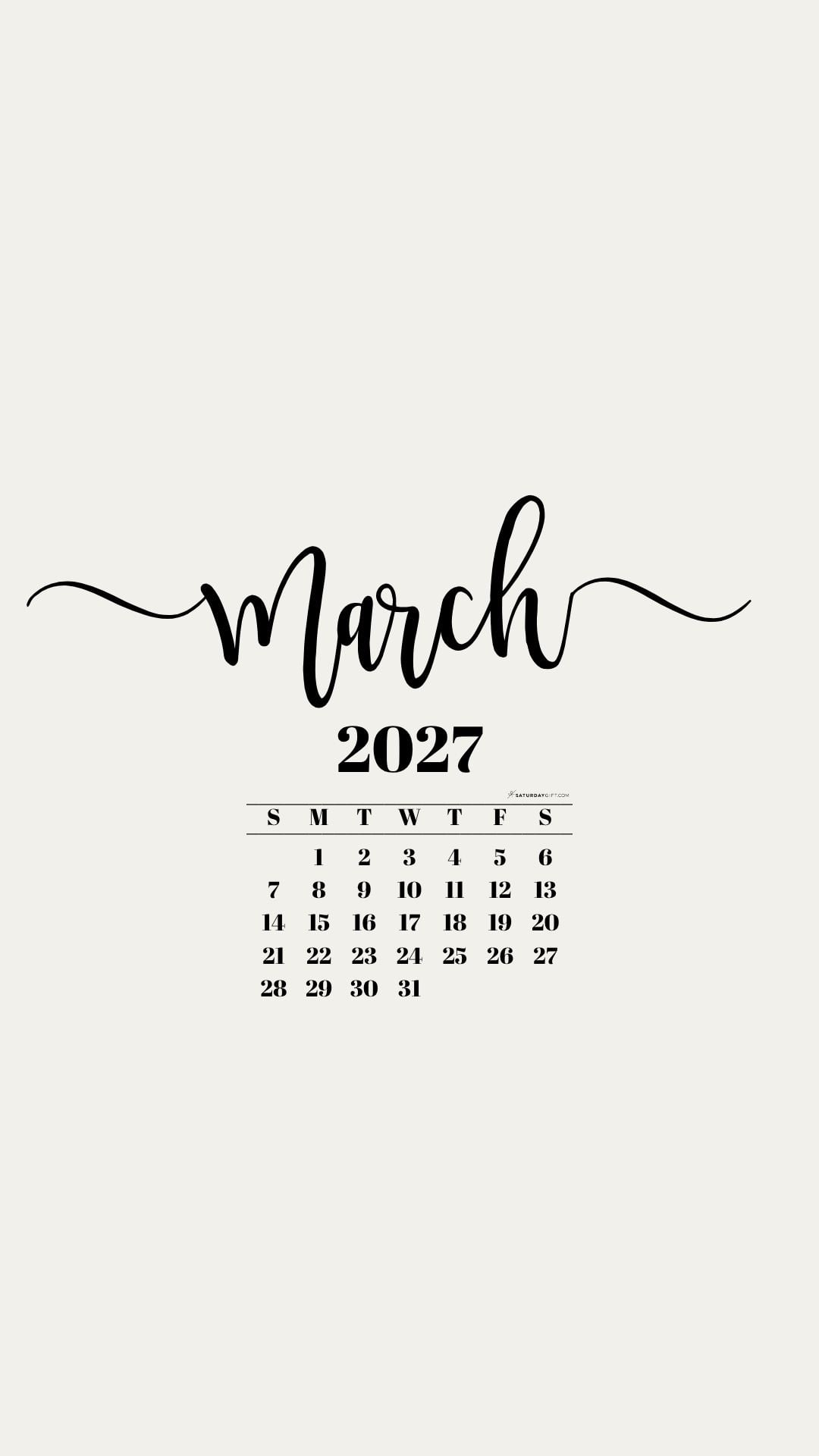 March 2027 Phone Background Wallpaper - Beige | SaturdayGift