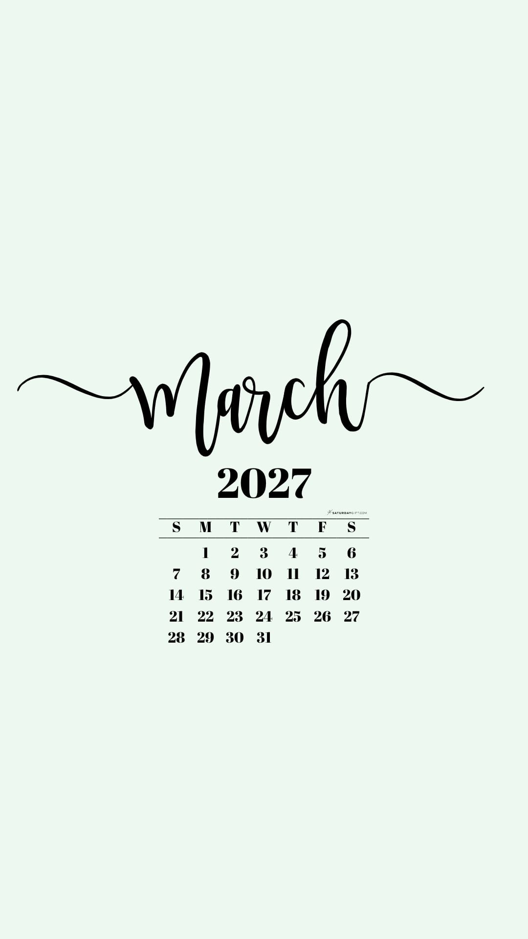 March 2027 Phone Background Wallpaper - Green | SaturdayGift