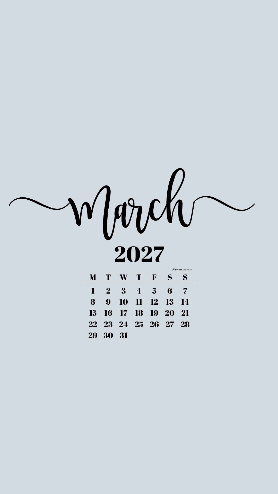 March 2027 Phone Background Wallpaper - Grey | SaturdayGift