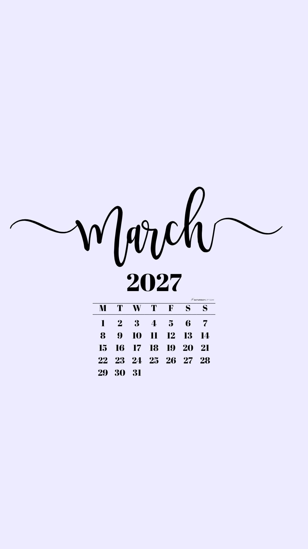 March 2027 Phone Background Wallpaper - Lilac | SaturdayGift