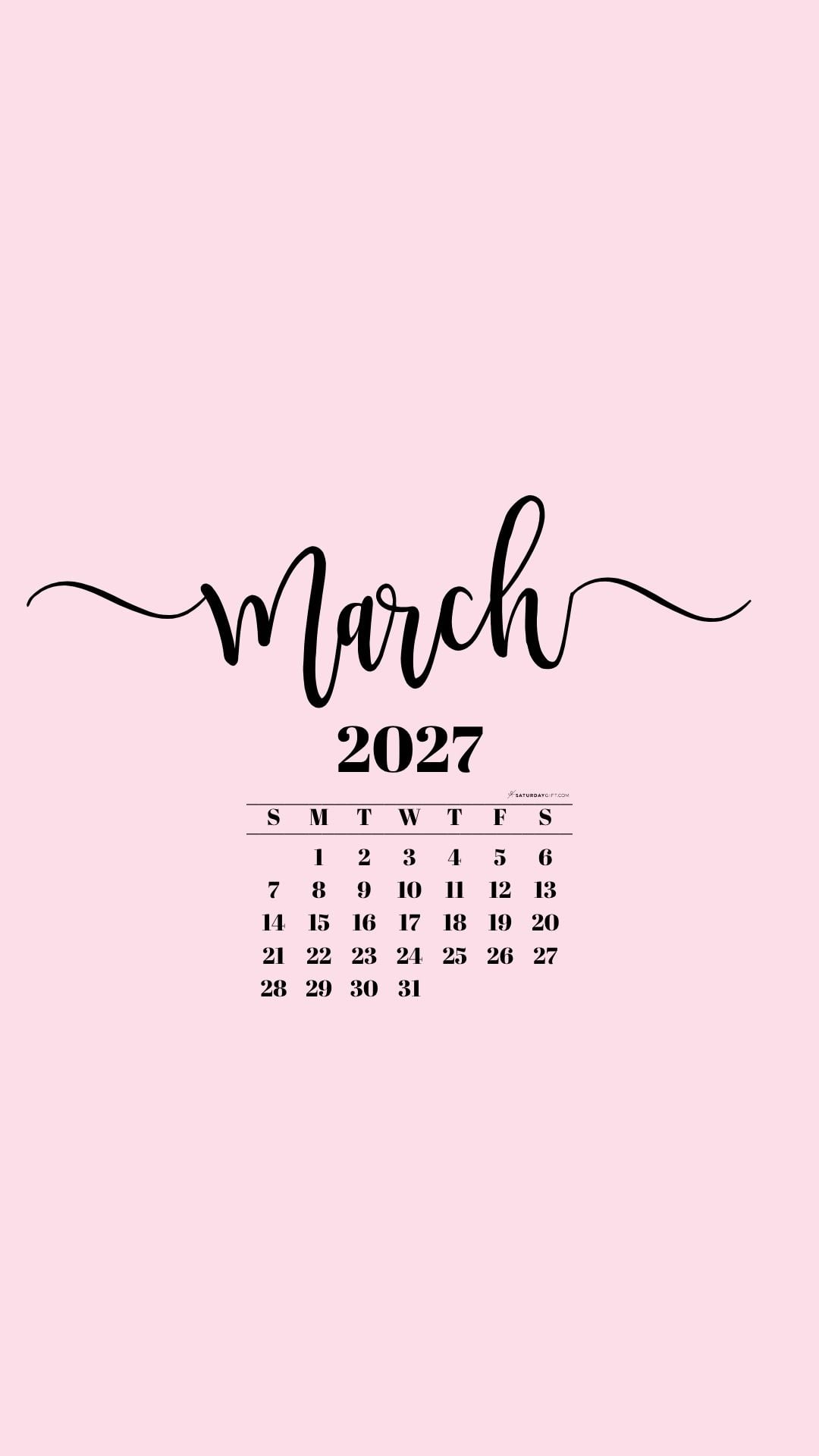 March 2027 Phone Background Wallpaper - Pink | SaturdayGift