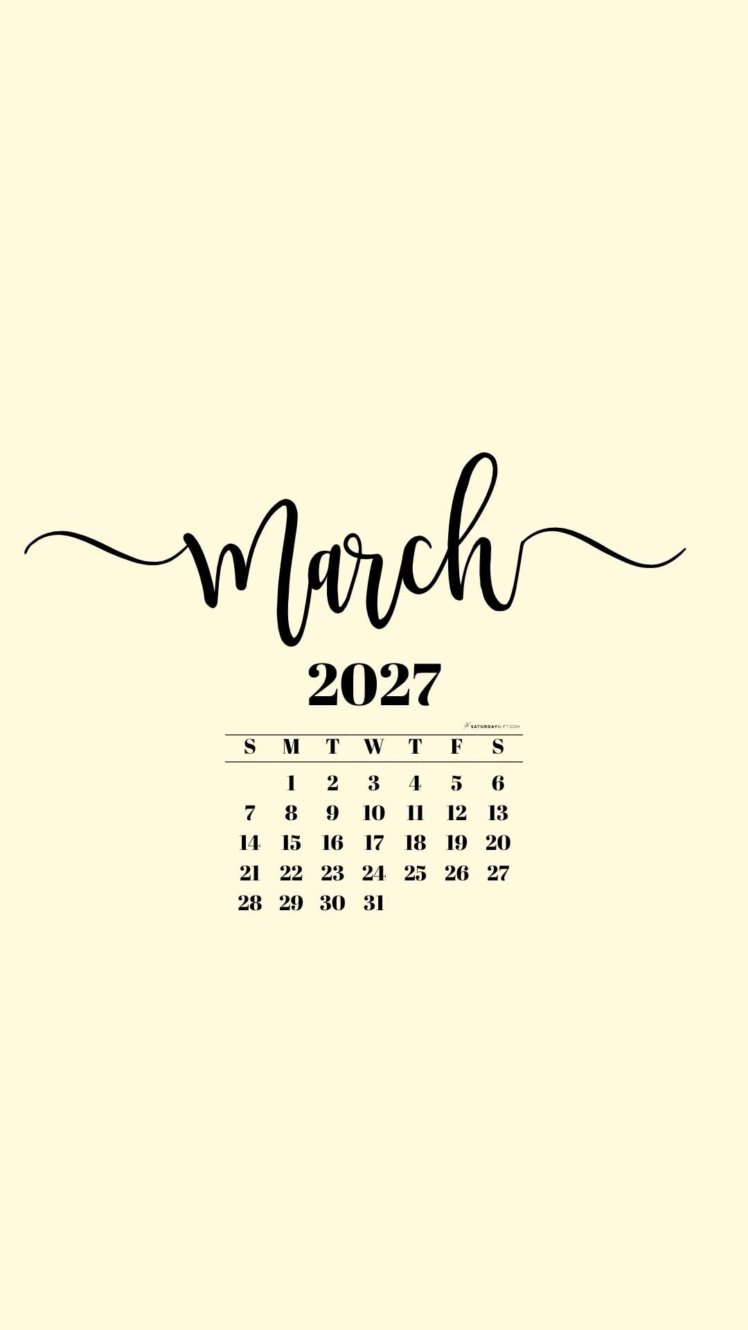 March 2027 Phone Background Wallpaper - Yellow | SaturdayGift