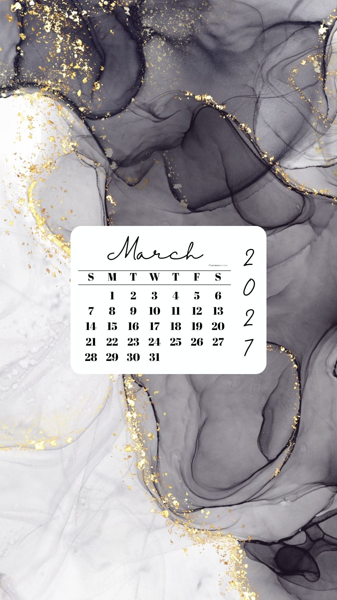 March 2027 Phone Wallpaper Background - Grey & Gold | SaturdayGift