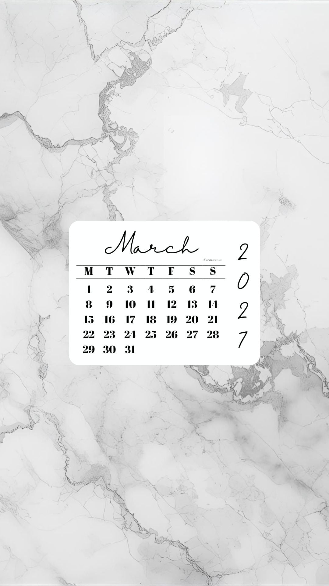 March 2027 Phone Wallpaper Background - Light Grey | SaturdayGift