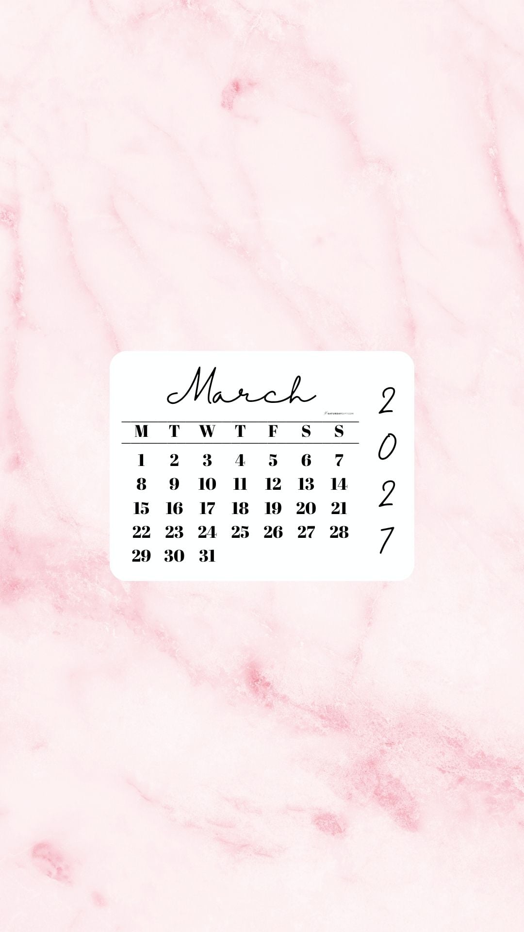 March 2027 Phone Wallpaper Background - Light Rose | SaturdayGift