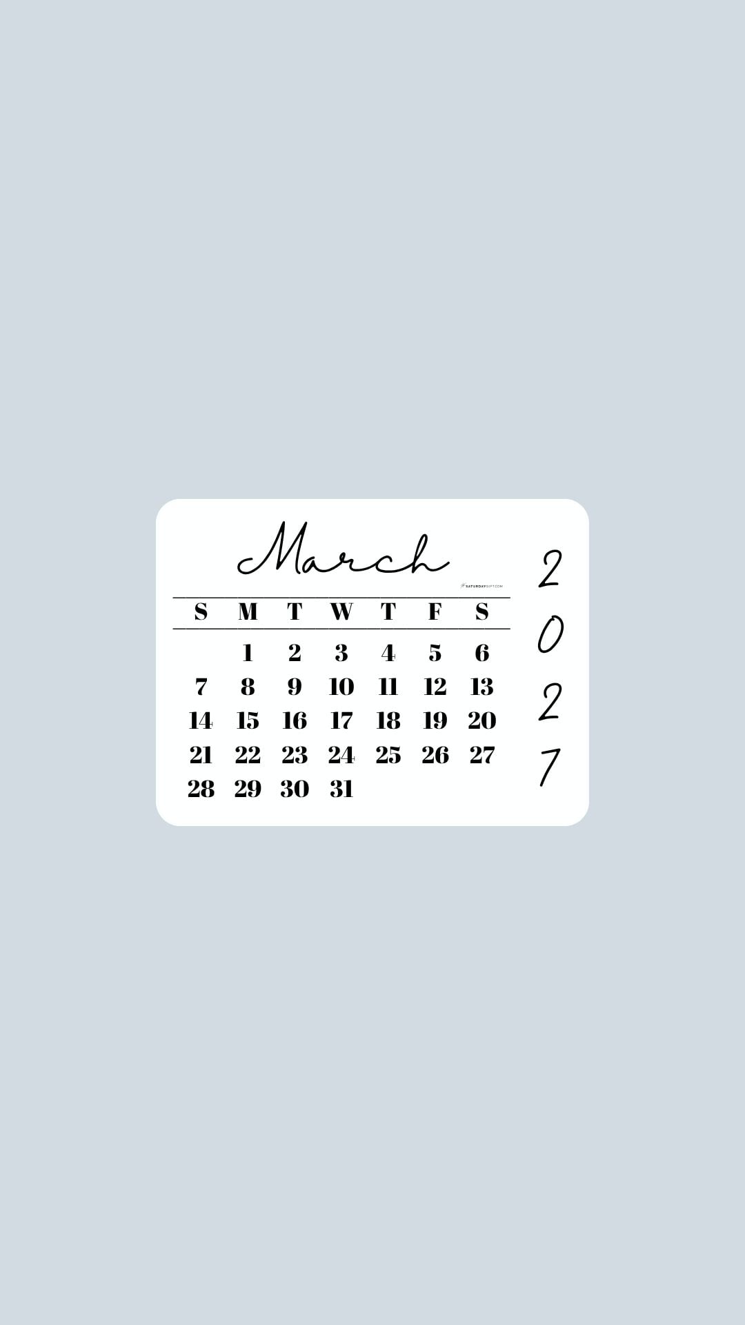 March 2027 Phone Wallpaper Background - Minimal Grey | SaturdayGift