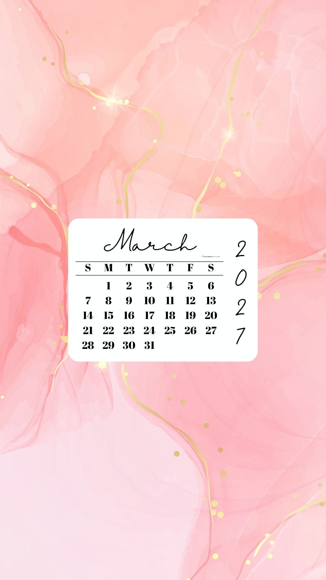 March 2027 Phone Wallpaper Background - Peach & Gold | SaturdayGift