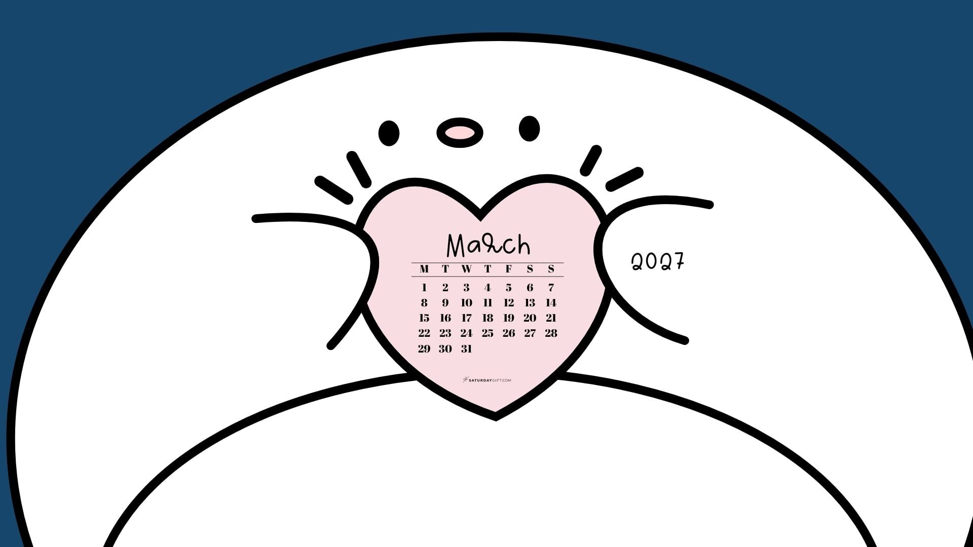 March 2027 Wallpaper for Desktop - Friendly Creature Blue | SaturdayGift