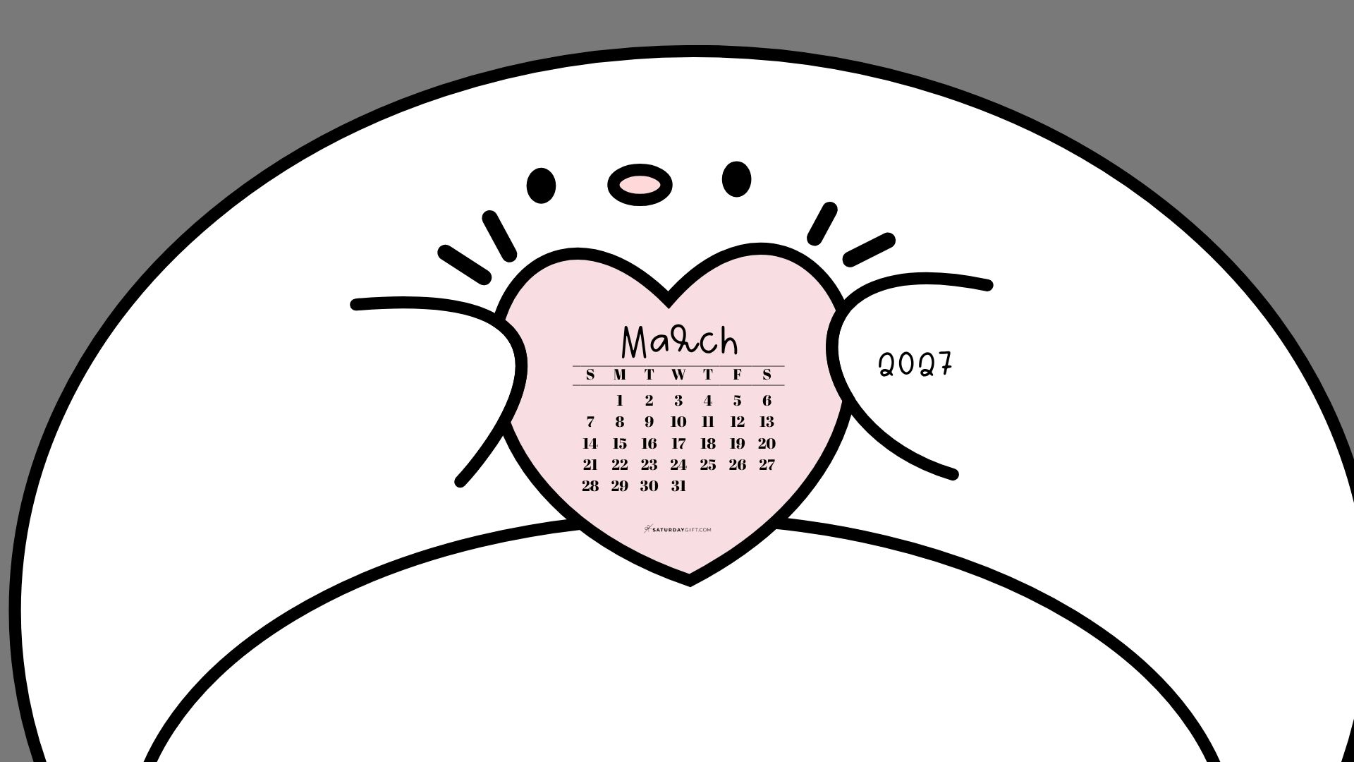 March 2027 Wallpaper for Desktop - Friendly Creature Grey | SaturdayGift