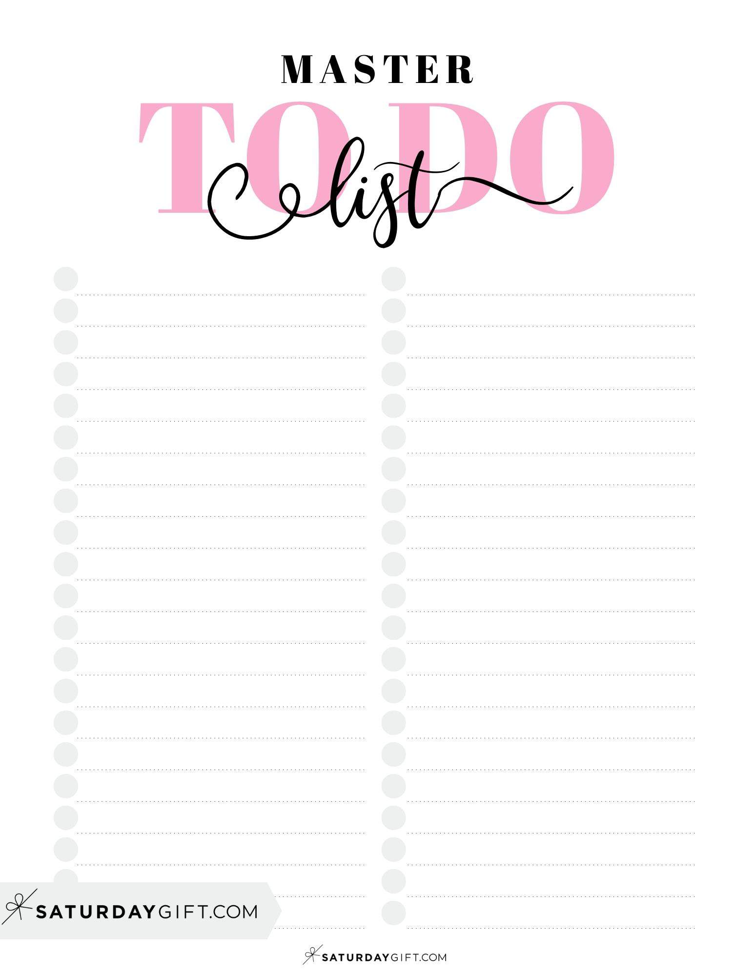 To-Do List Template - 29 Cute & Free Printable To-Do Lists | SaturdayGift