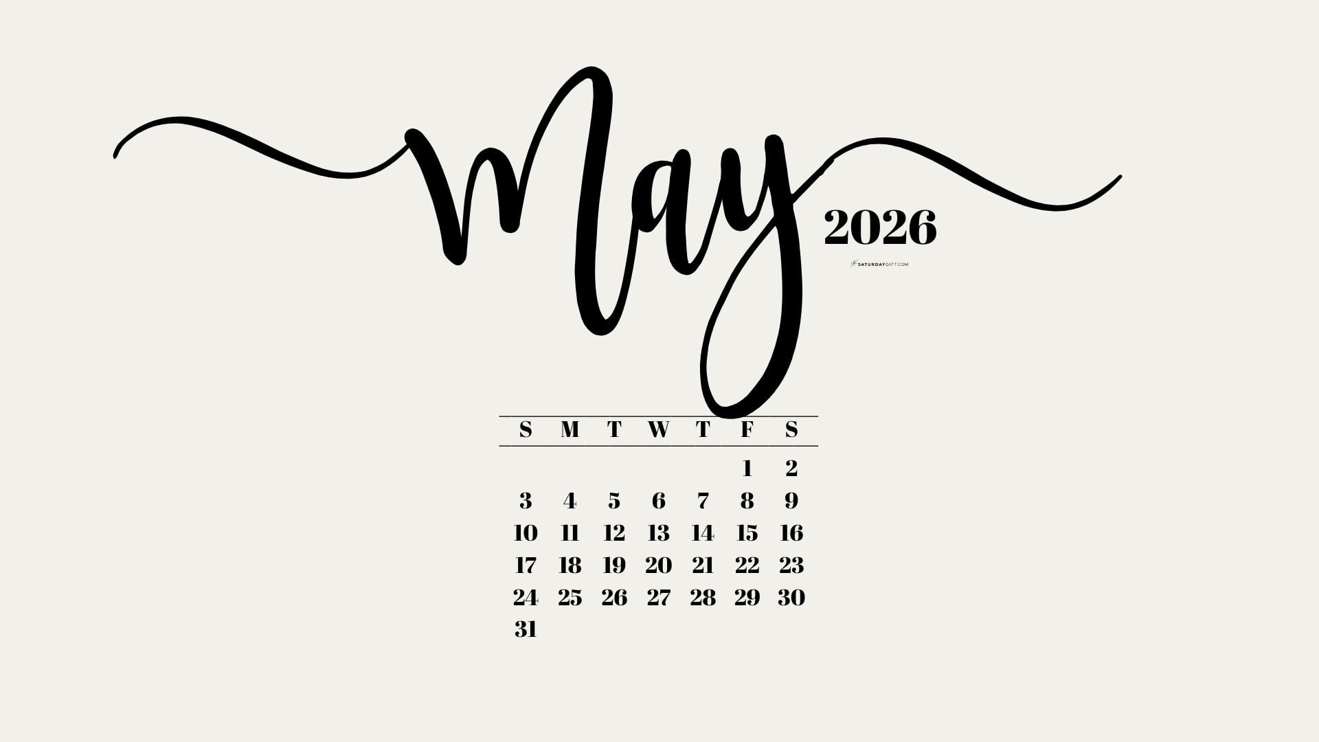 May 2026 Desktop Background Wallpaper - Beige | SaturdayGift