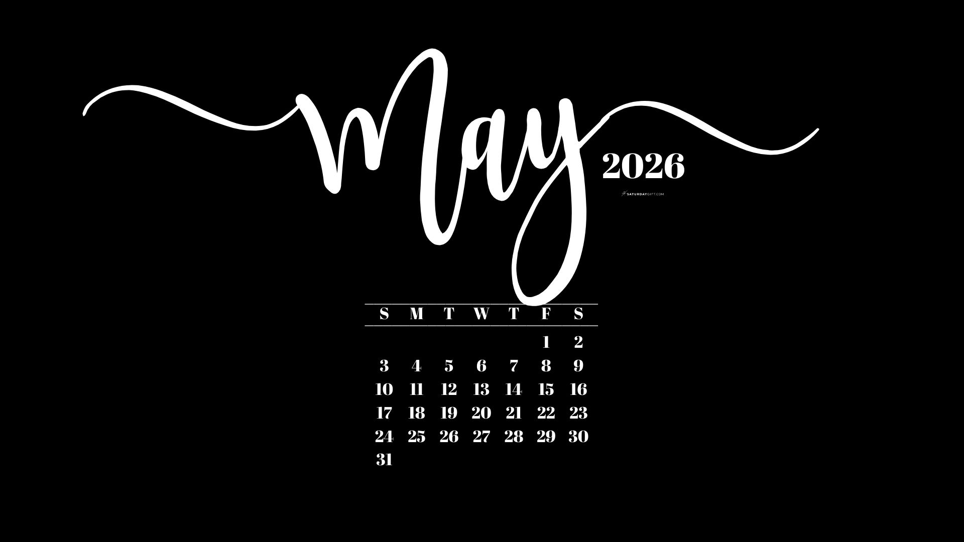 May 2026 Desktop Background Wallpaper - Black | SaturdayGift