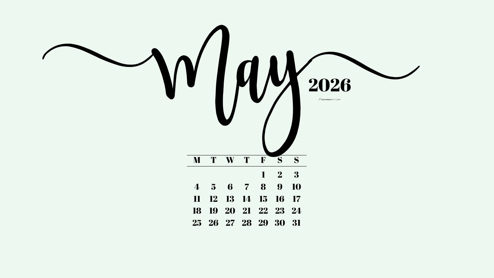 May 2026 Desktop Background Wallpaper - Green | SaturdayGift