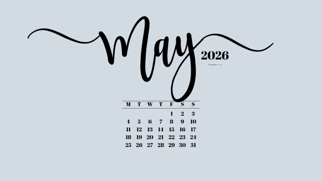 May 2026 Desktop Background Wallpaper - Grey | SaturdayGift