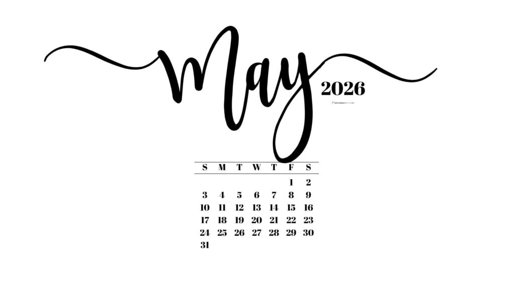 May 2026 Desktop Background Wallpaper - White | SaturdayGift