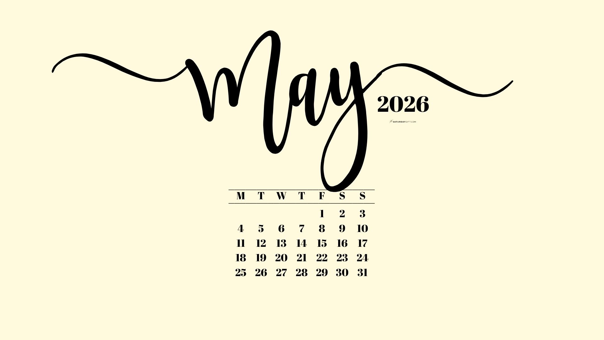 May 2026 Desktop Background Wallpaper - Yellow | SaturdayGift