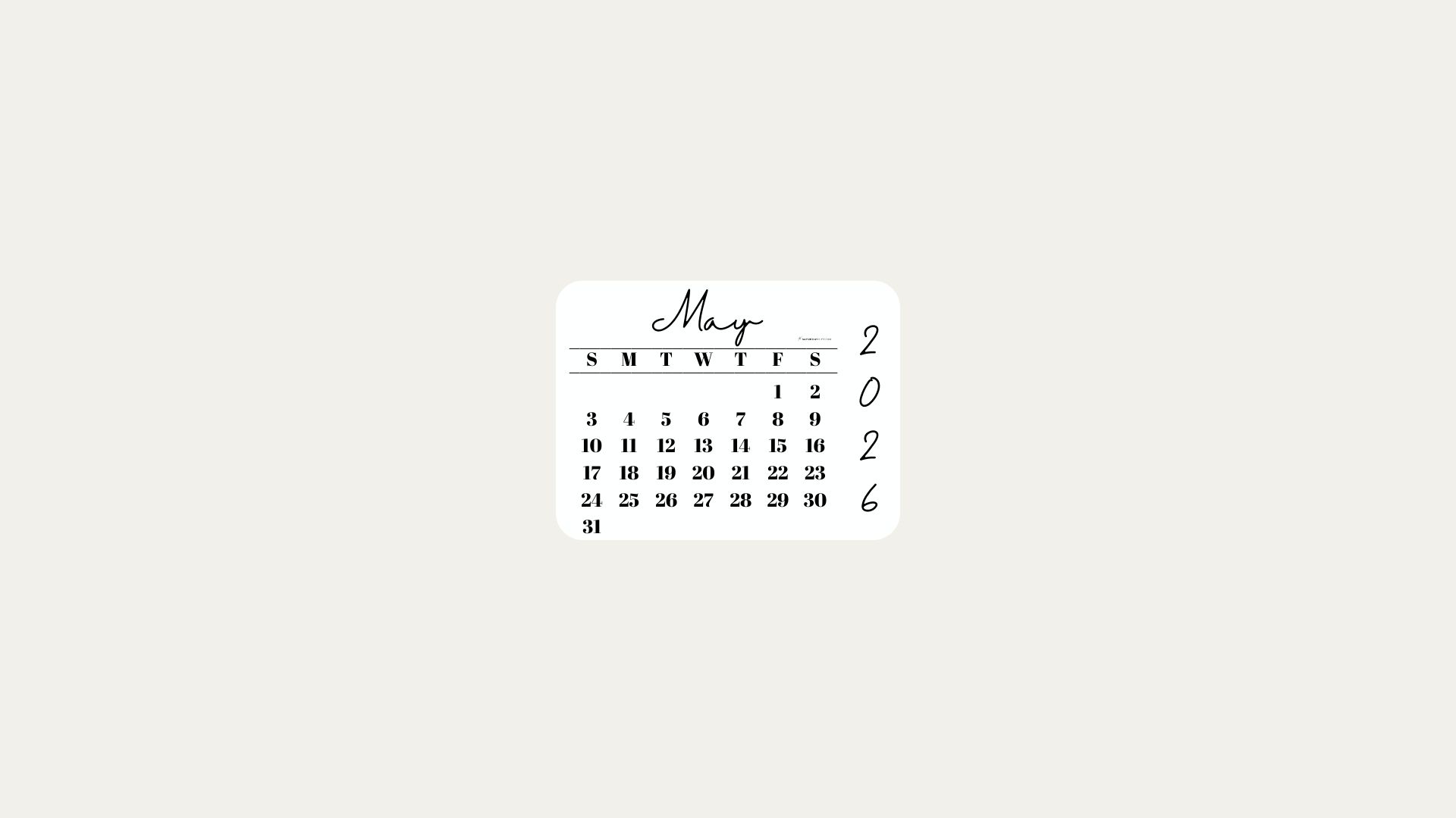 May 2026 Desktop Wallpaper Background - Minimal Beige | SaturdayGift