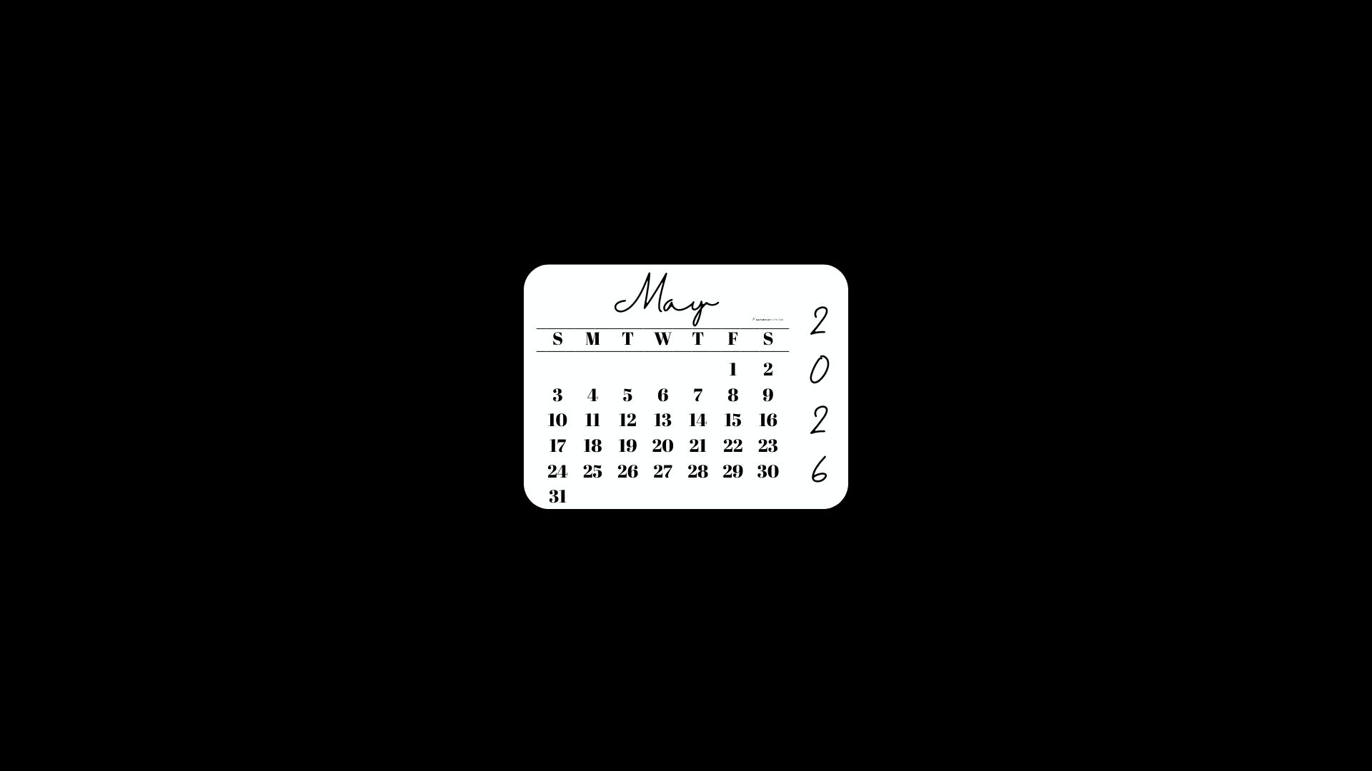May 2026 Desktop Wallpaper Background - Minimal Black | SaturdayGift