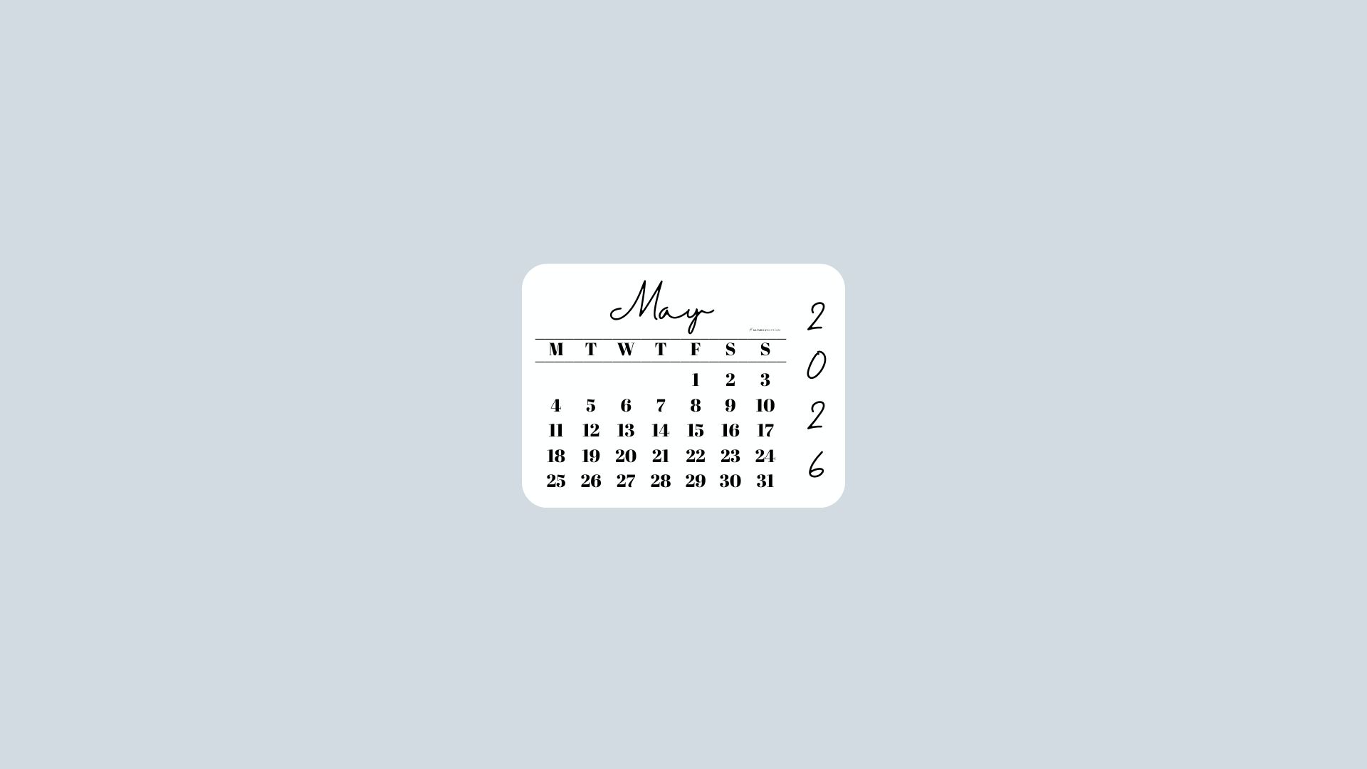 May 2026 Desktop Wallpaper Background - Minimal Grey | SaturdayGift