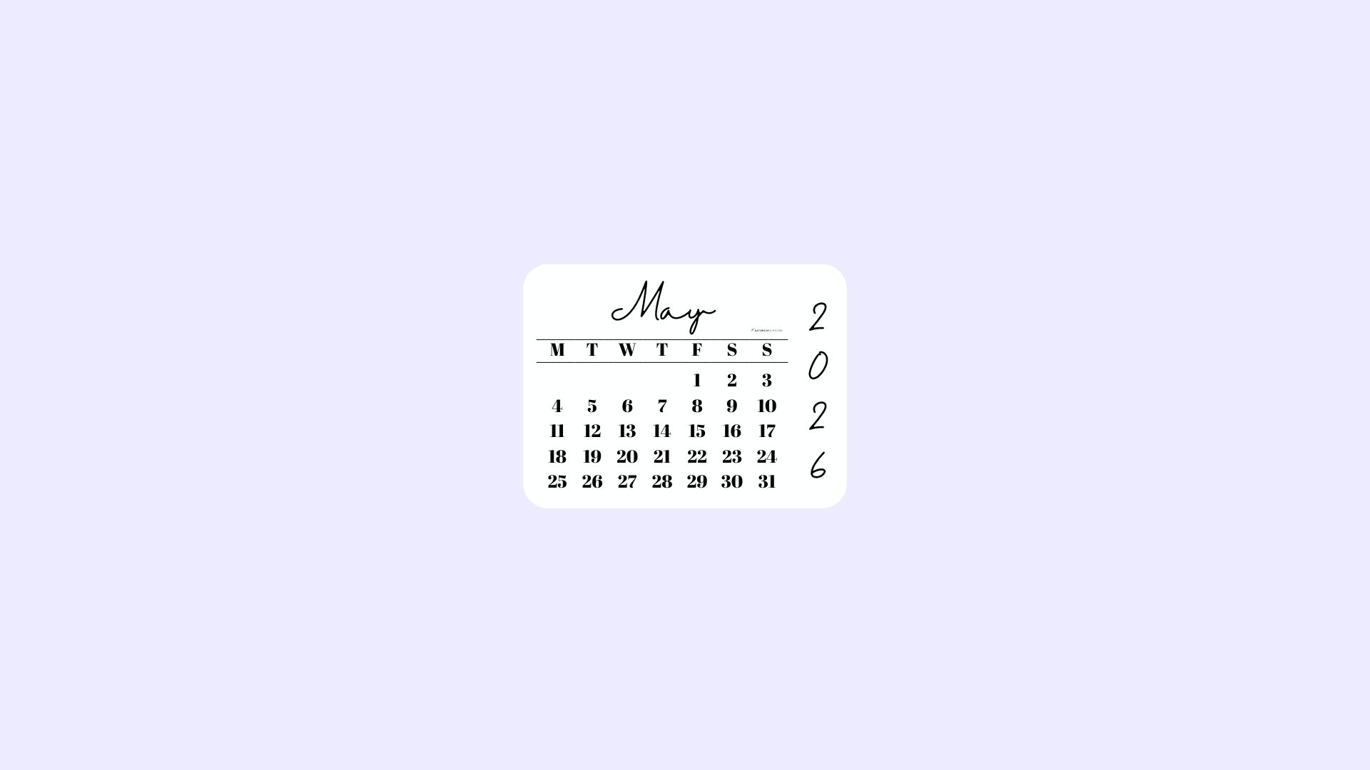 May 2026 Desktop Wallpaper Background - Simple Lilac | SaturdayGift