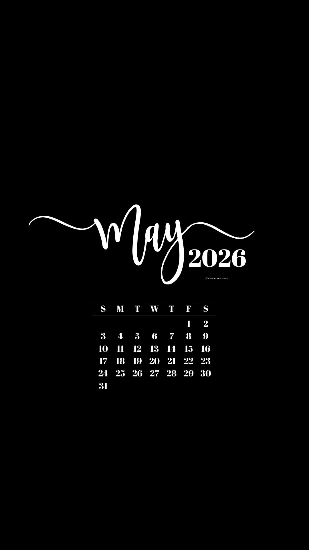 May 2026 Phone Background Wallpaper - Black | SaturdayGift