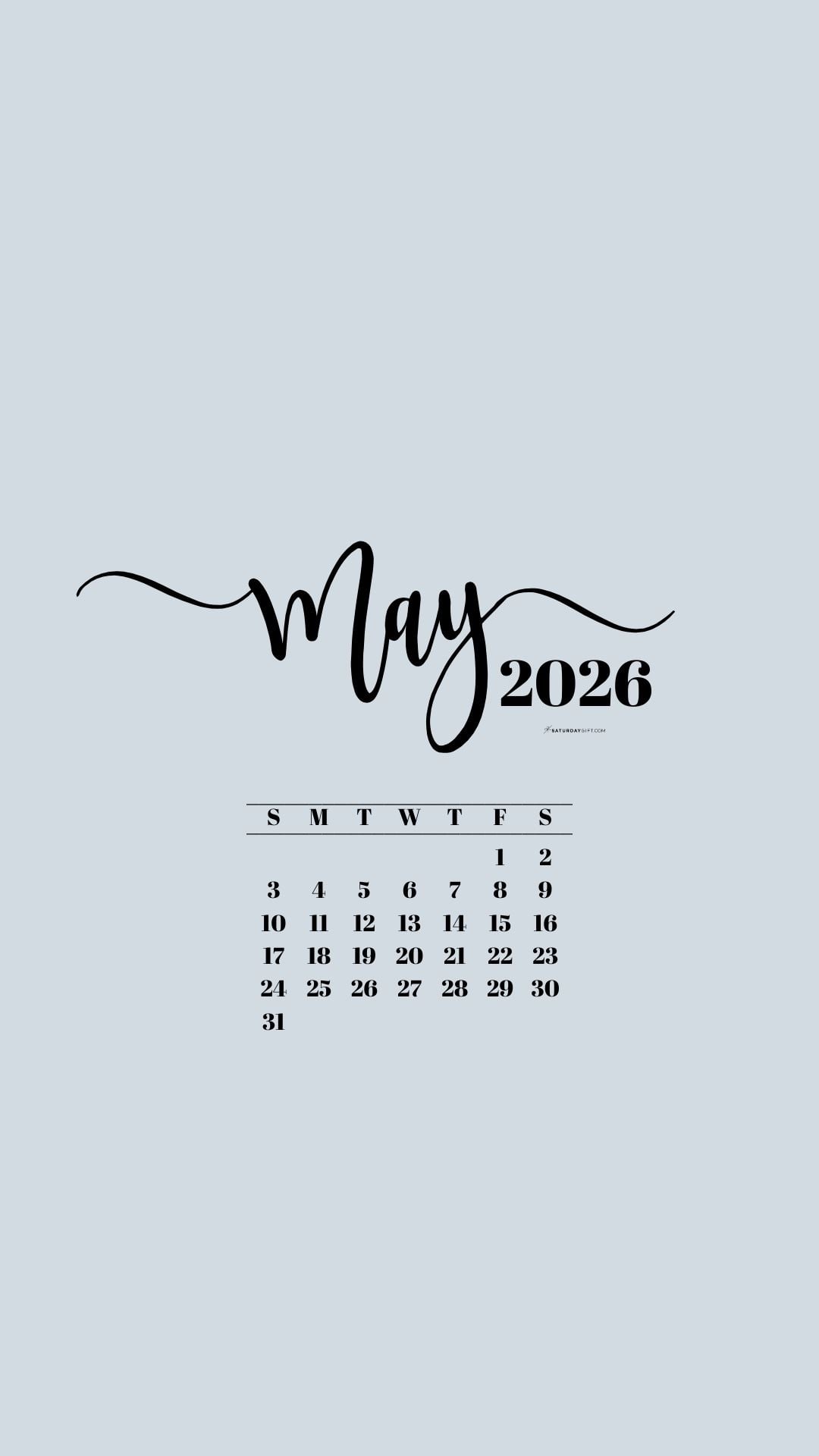 May 2026 Phone Background Wallpaper - Grey | SaturdayGift
