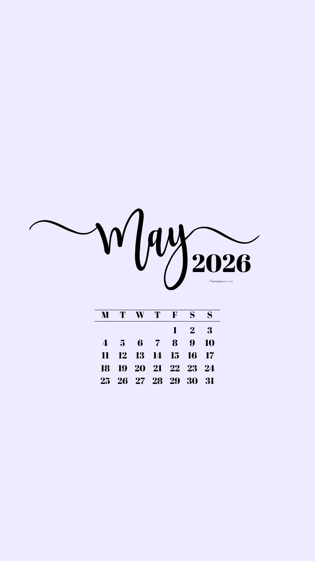 May 2026 Phone Background Wallpaper - Lilac | SaturdayGift