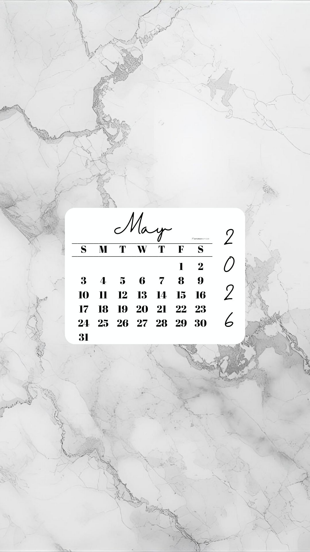 May 2026 Phone Wallpaper Background - Light Grey | SaturdayGift