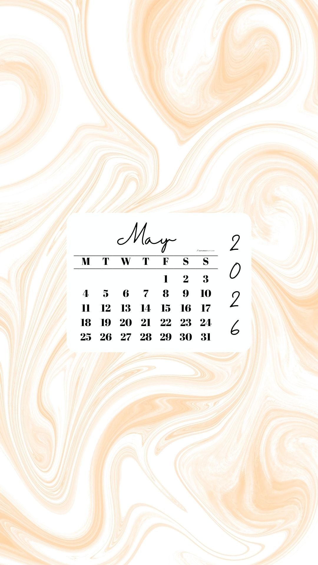 May 2026 Phone Wallpaper Background - Light Marble | SaturdayGift