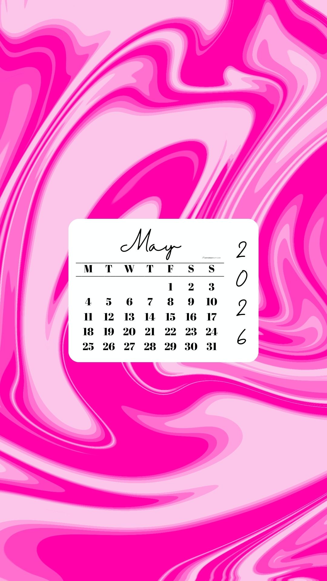May 2026 Phone Wallpaper Background - Liquid Pink | SaturdayGift