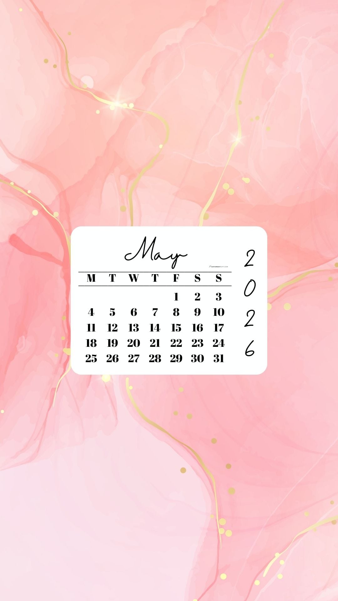 May 2026 Phone Wallpaper Background - Peach & Gold | SaturdayGift