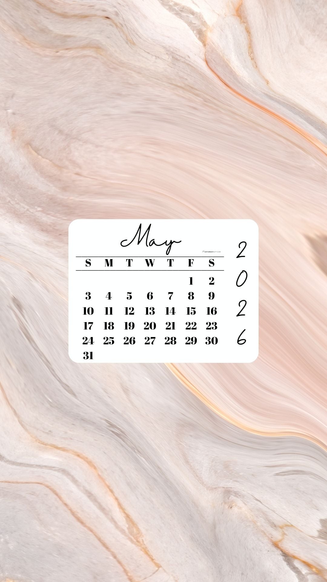 May 2026 Phone Wallpaper Background - Peach Marble | SaturdayGift