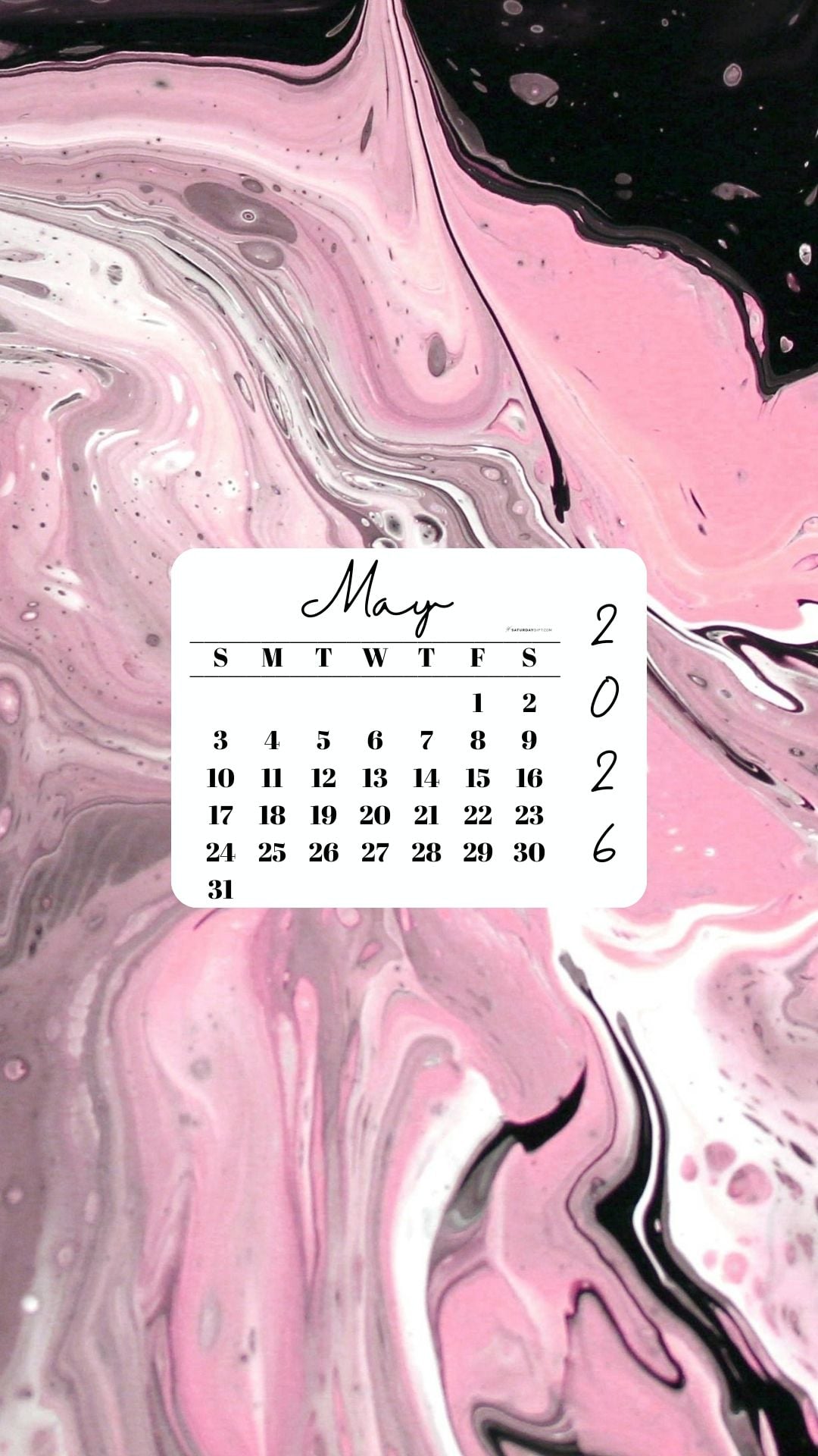 May 2026 Phone Wallpaper Background - Pink & Black | SaturdayGift