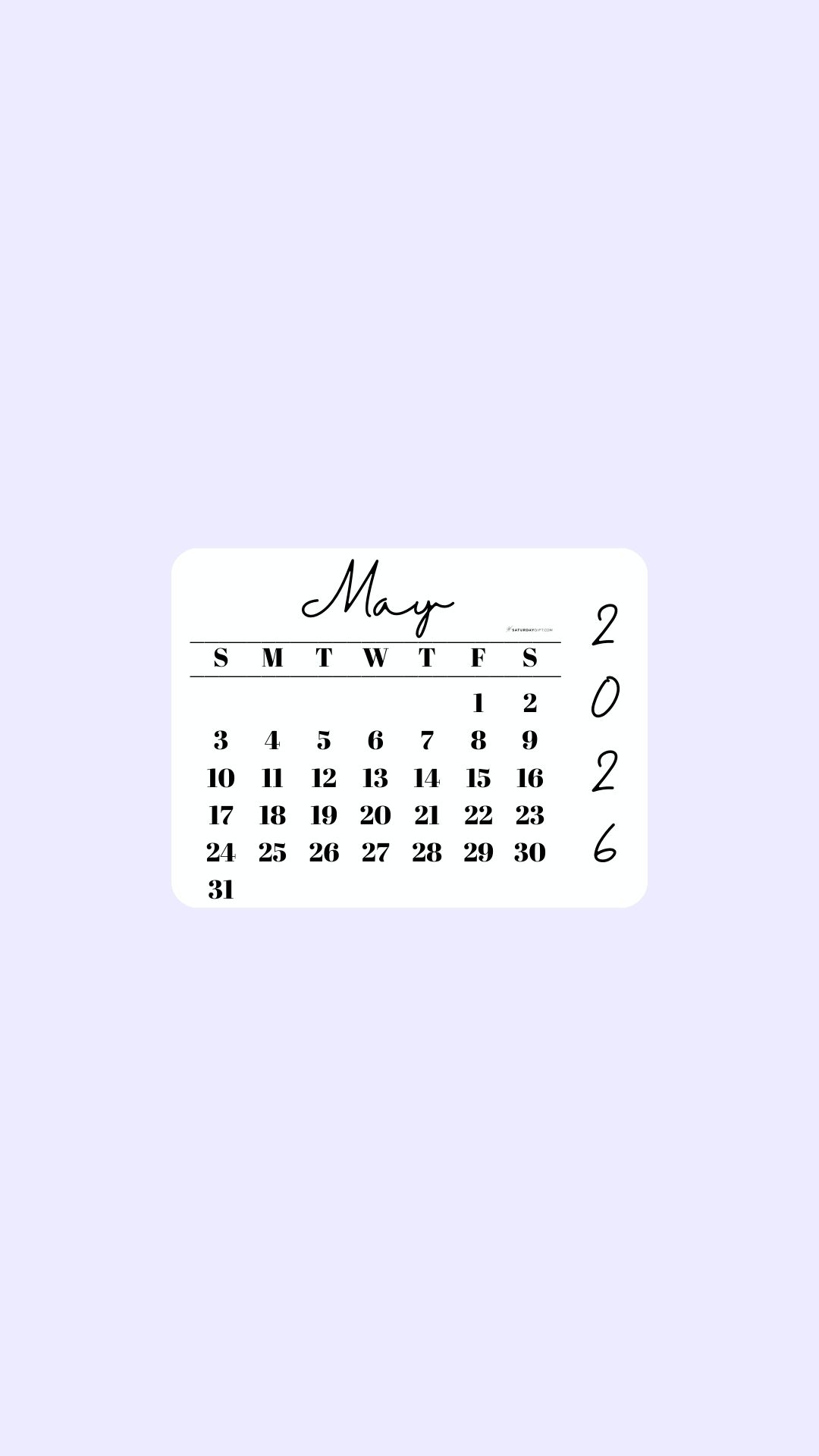 May 2026 Phone Wallpaper Background - Simple Lilac | SaturdayGift