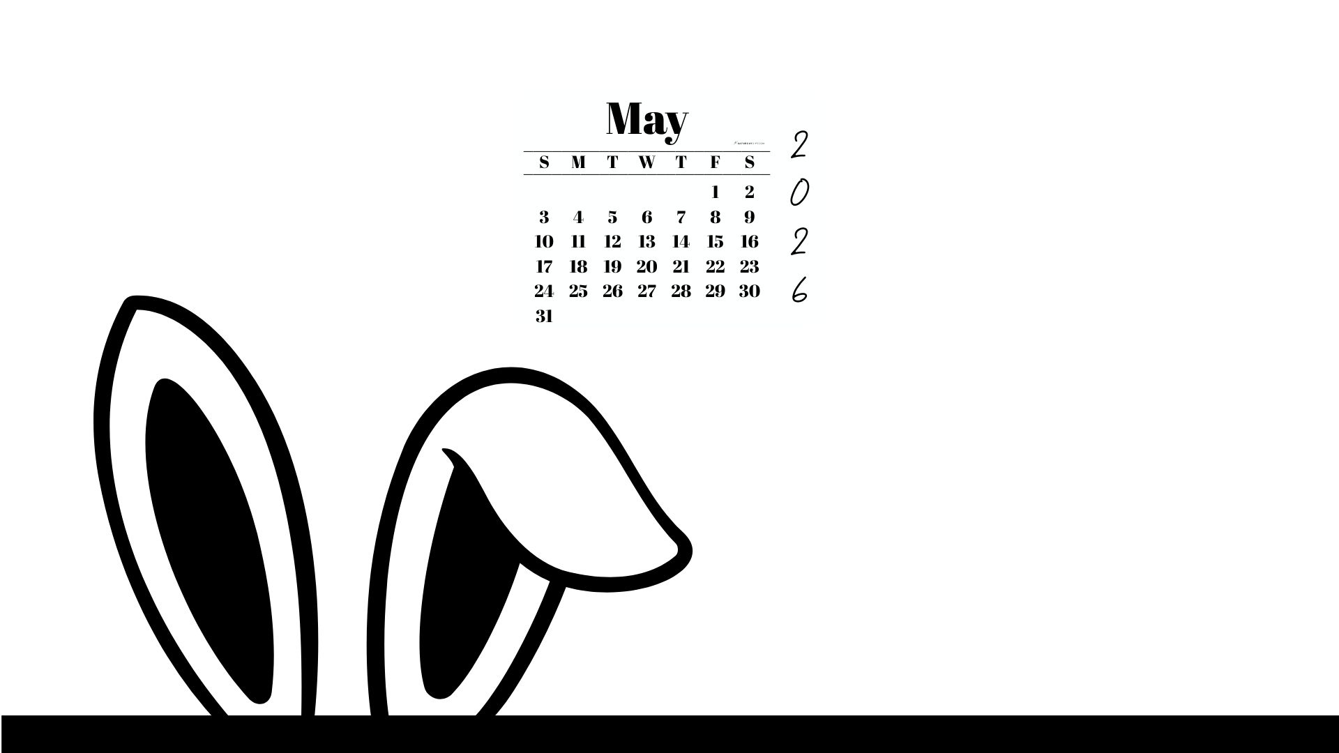May 2026 Wallpaper for Desktop - Shy Bunny | SaturdayGift
