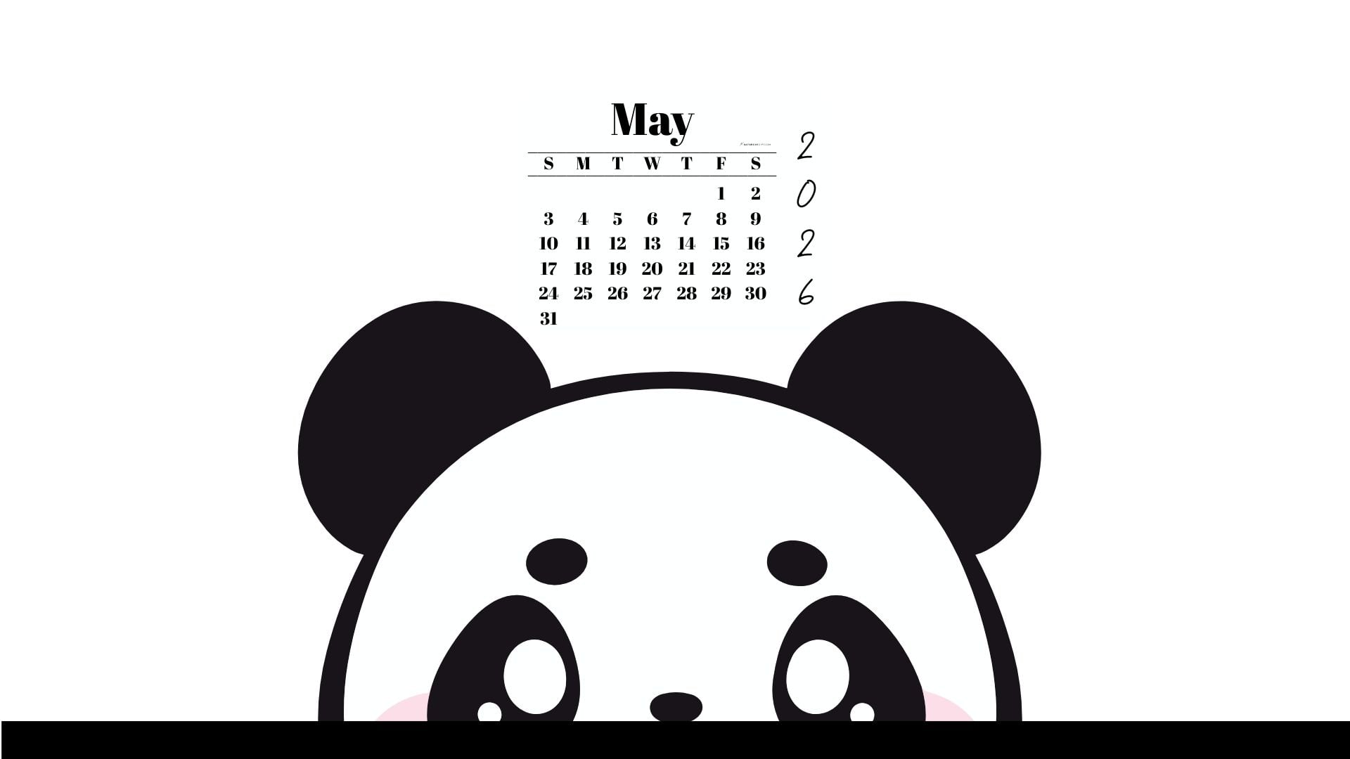 May 2026 Wallpaper for Desktop - Shy Panda | SaturdayGift
