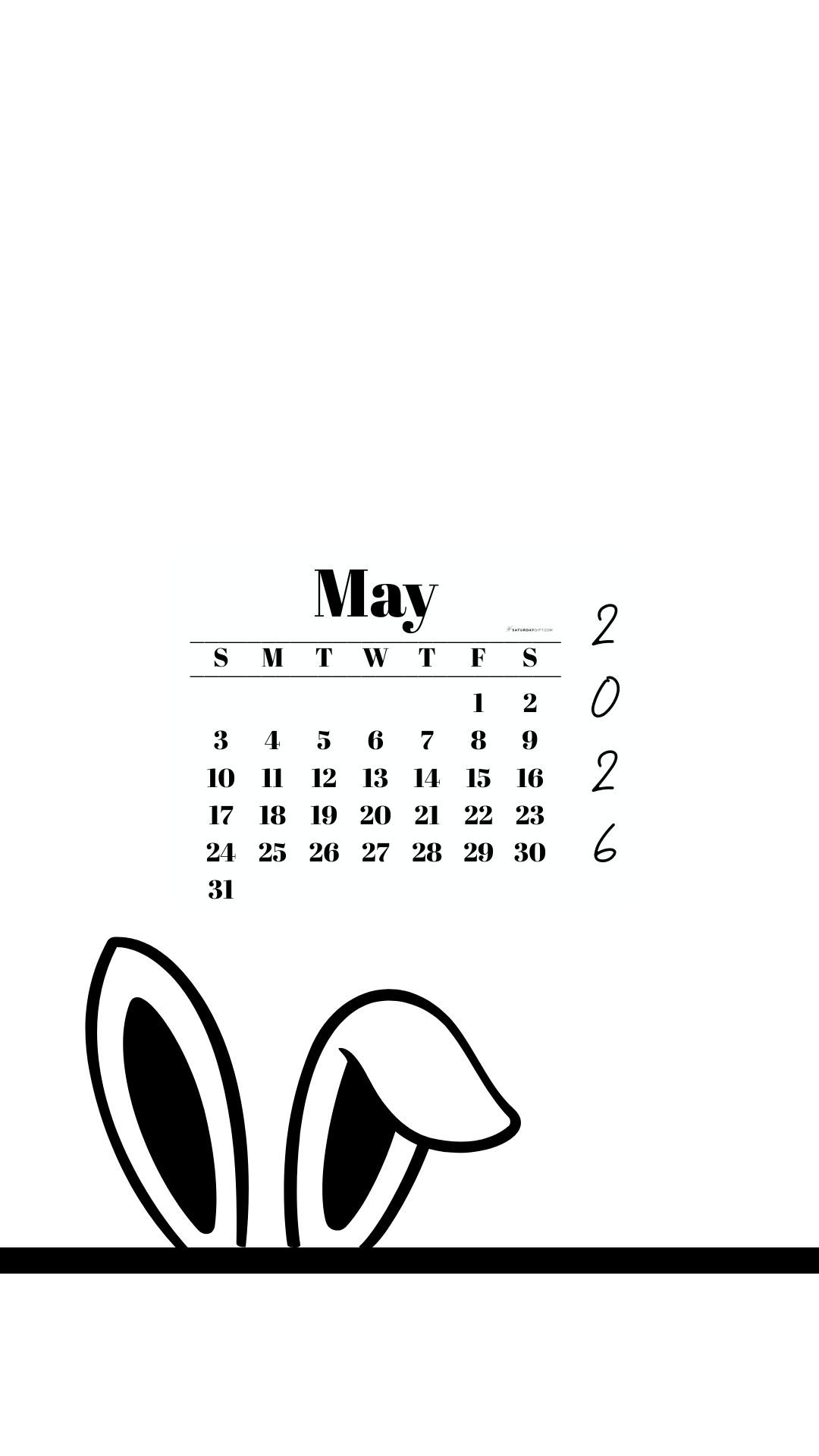 May 2026 Wallpaper for Phone - Shy Bunny | SaturdayGift