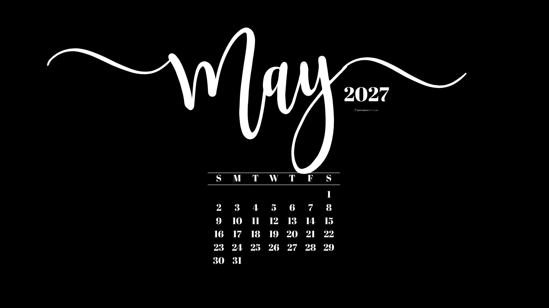 May 2027 Desktop Background Wallpaper - Black | SaturdayGift