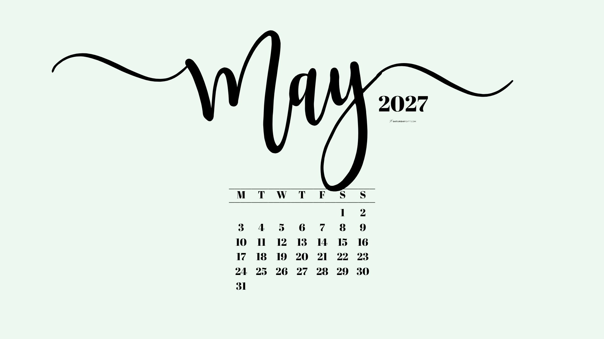 May 2027 Desktop Background Wallpaper - Green | SaturdayGift