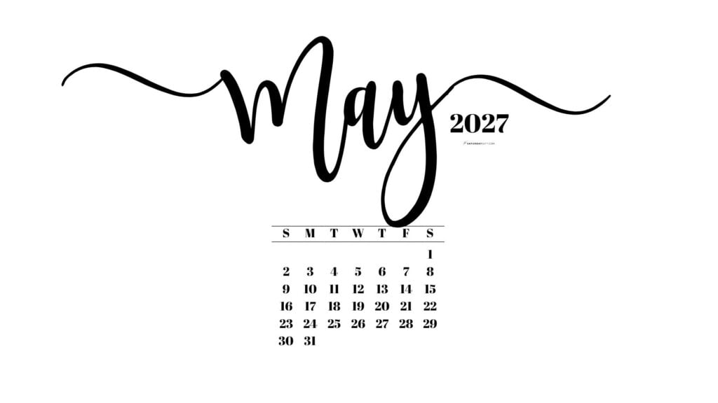May 2027 Desktop Background Wallpaper - White | SaturdayGift