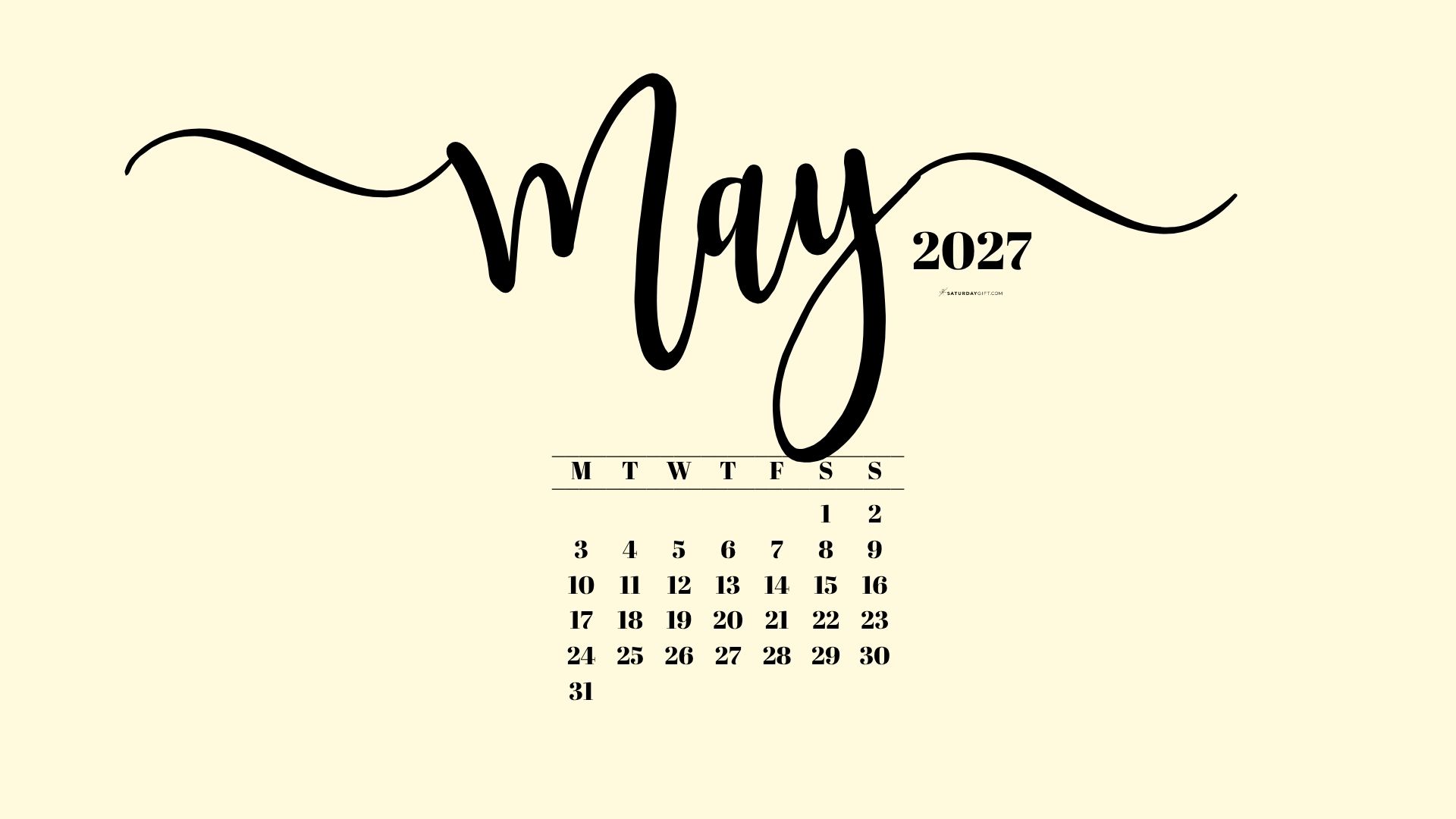 May 2027 Desktop Background Wallpaper - Yellow | SaturdayGift