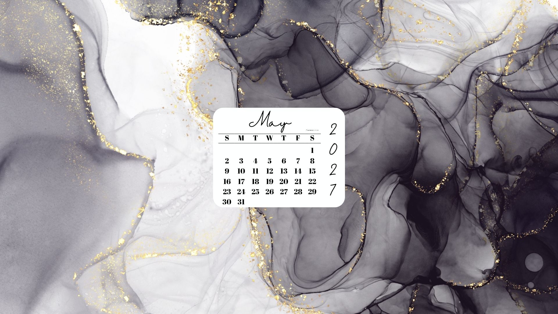 May 2027 Desktop Wallpaper Background - Grey & Gold | SaturdayGift