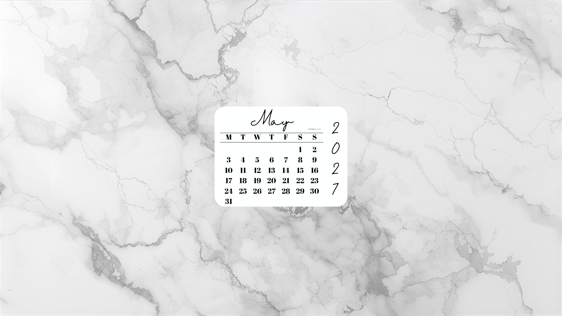 May 2027 Desktop Wallpaper Background - Light Grey | SaturdayGift