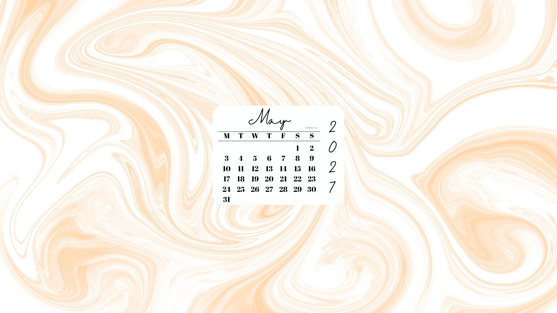 May 2027 Desktop Wallpaper Background - Light Marble | SaturdayGift